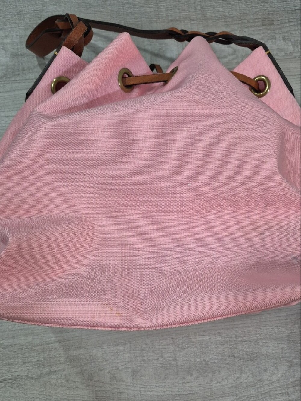 Dooney & Bourke Pink Canvas Drawstring Shoulder Bag with Brown Leather Trim - Picture 4 of 12